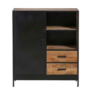 Möbel Exclusive Factory Style Highboard aus Mangobaum Massivholz & Metall 102 cm breit