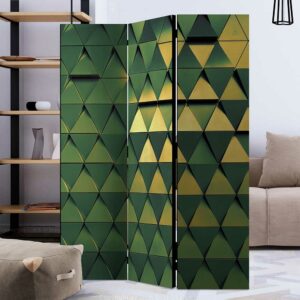 4Home Spanische Wand in Grün und Goldfarben geometrischem Dreieck Muster