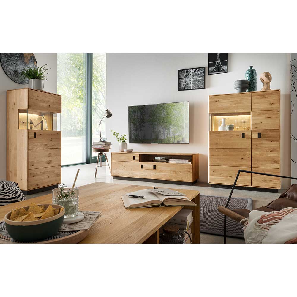 Möbel4Life Moderne Wohnwand aus Wildeiche und Eiche geölt und gebeizt (dreiteilig)