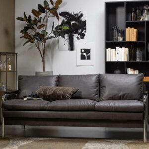 Basilicana Retro Dreisitzer Couch aus Microfaser Chromgestell aus Metall
