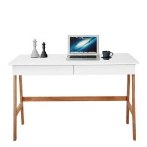 iMöbel Laptopschreibtisch in Weiß und Naturfarben Vierfußgestell