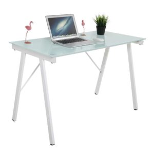 iMöbel Moderner Schreibtisch mit Glasplatte Metall Vierfußgestell