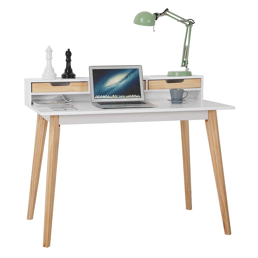 iMöbel Schreibtisch in Weiß und Pinienfarben 110 cm breit