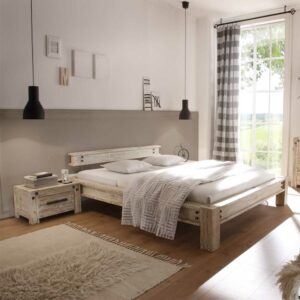 TopDesign Designerbett im Vintage Style Akazie Massivholz