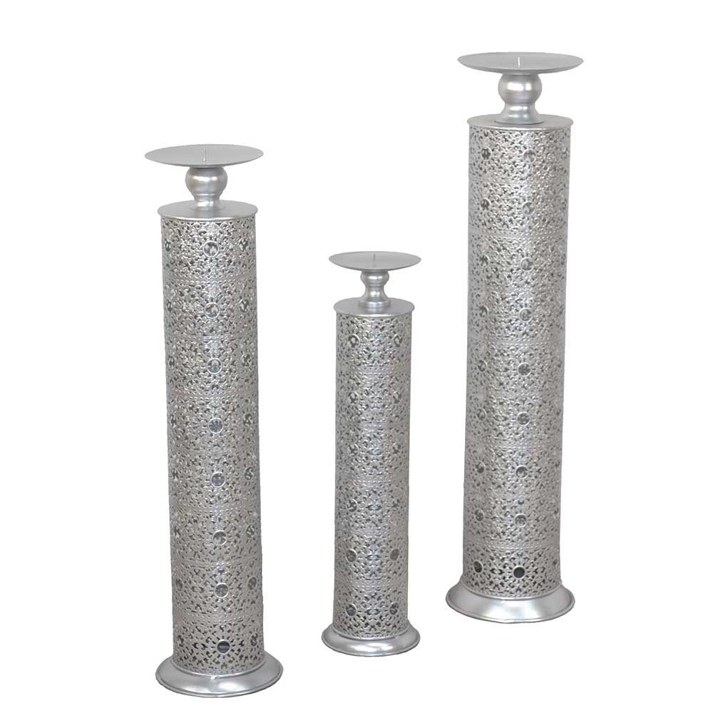 Möbel4Life Deko Kerzenhalter in Silberfarben Metall (dreiteilig)
