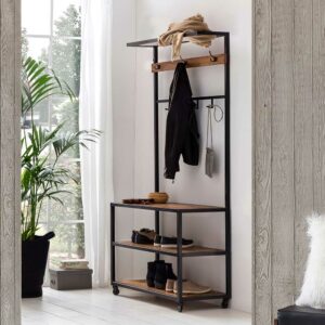 Möbel Exclusive Rollgarderobenständer aus Mangobaum Massivholz und Metall 90 cm breit
