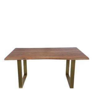 Möbel Exclusive Baumkantentisch in Nussbaumfarben Akazie Massivholz und Metall in Messingfarben