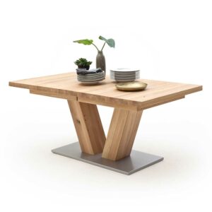 TopDesign Ausziehbarer Tisch mit V-Fußgestell Eiche Massivholz