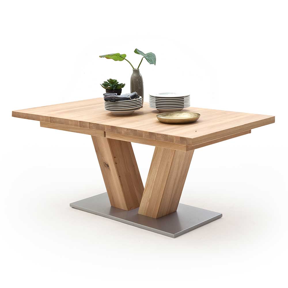 TopDesign Ausziehbarer Tisch mit V-Fußgestell Eiche Massivholz