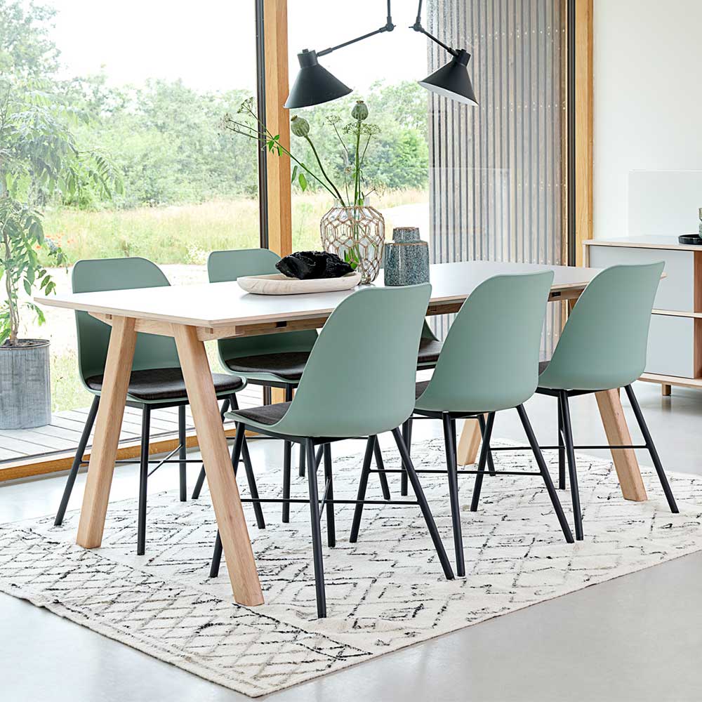 TopDesign Tischgruppe in Mintgrün und Weiß Skandi Design (siebenteilig)