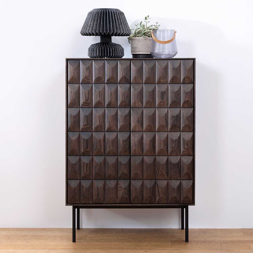 TopDesign Barschrank in Schwarz und Eiche dunkel furniert 90 cm breit