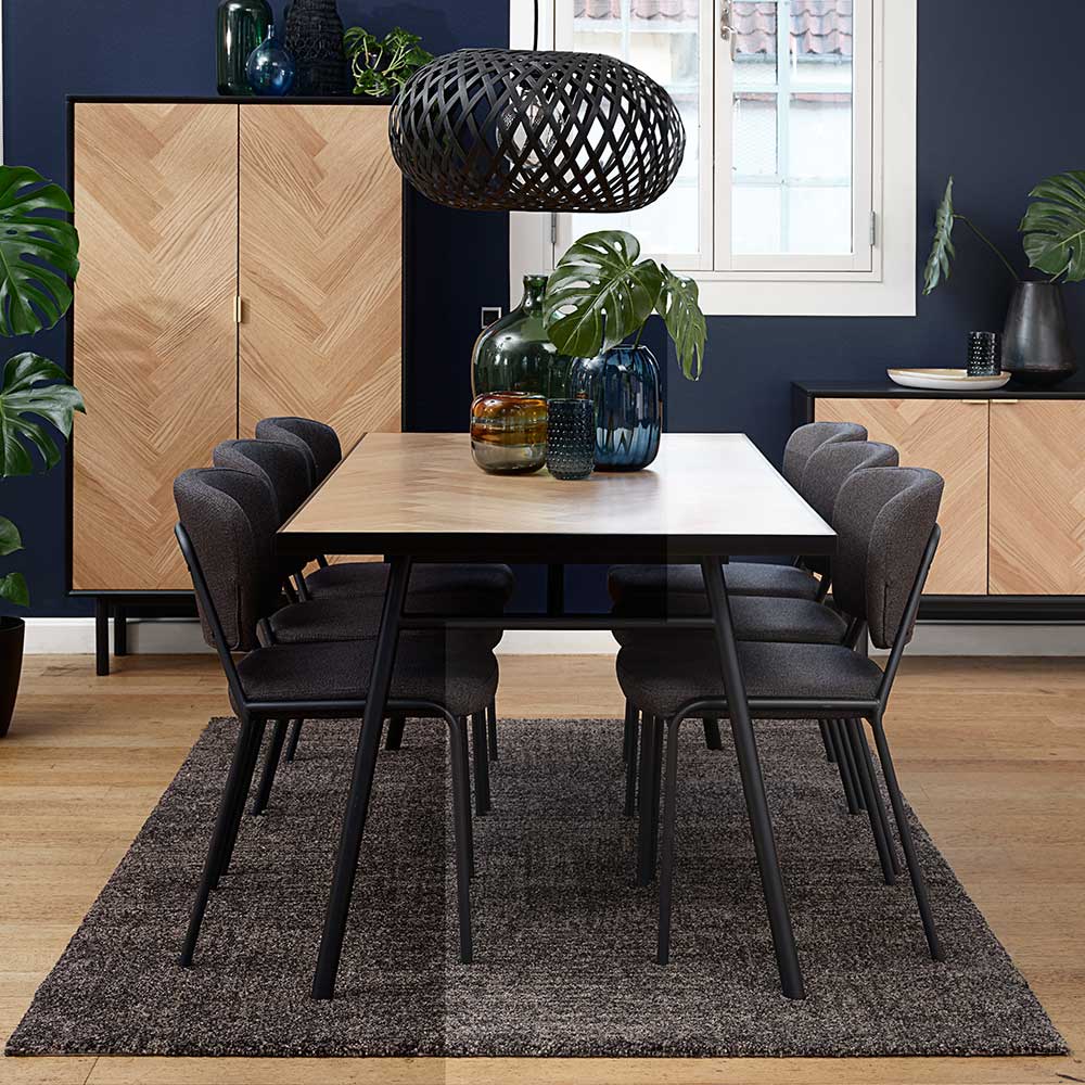 TopDesign Esszimmer Sitzgruppe in Grau und Eiche furniert modern (siebenteilig)