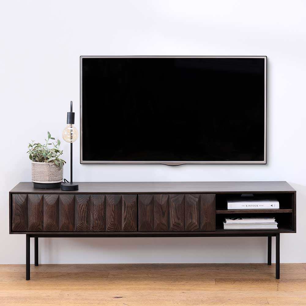 TopDesign TV Board in Schwarz und Eiche dunkel furniert 160 cm breit