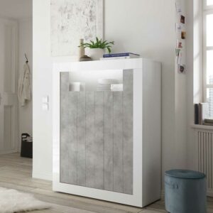 Homedreams Highboard in Weiß Hochglanz und Beton Grau 2-türig