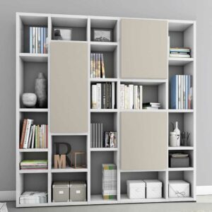 Star Möbel Hochglanz Bücherwand in Weiß und Beige Türen