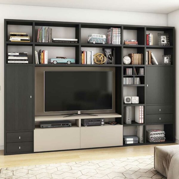 Star Möbel TV Regal in Eiche Schwarz Braun und Beige modern