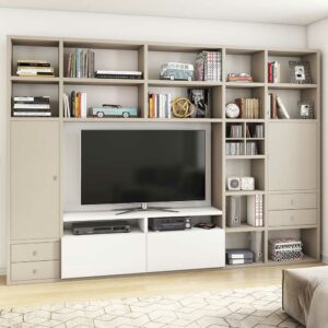 Star Möbel Design TV Wand in Weiß und Beige modern