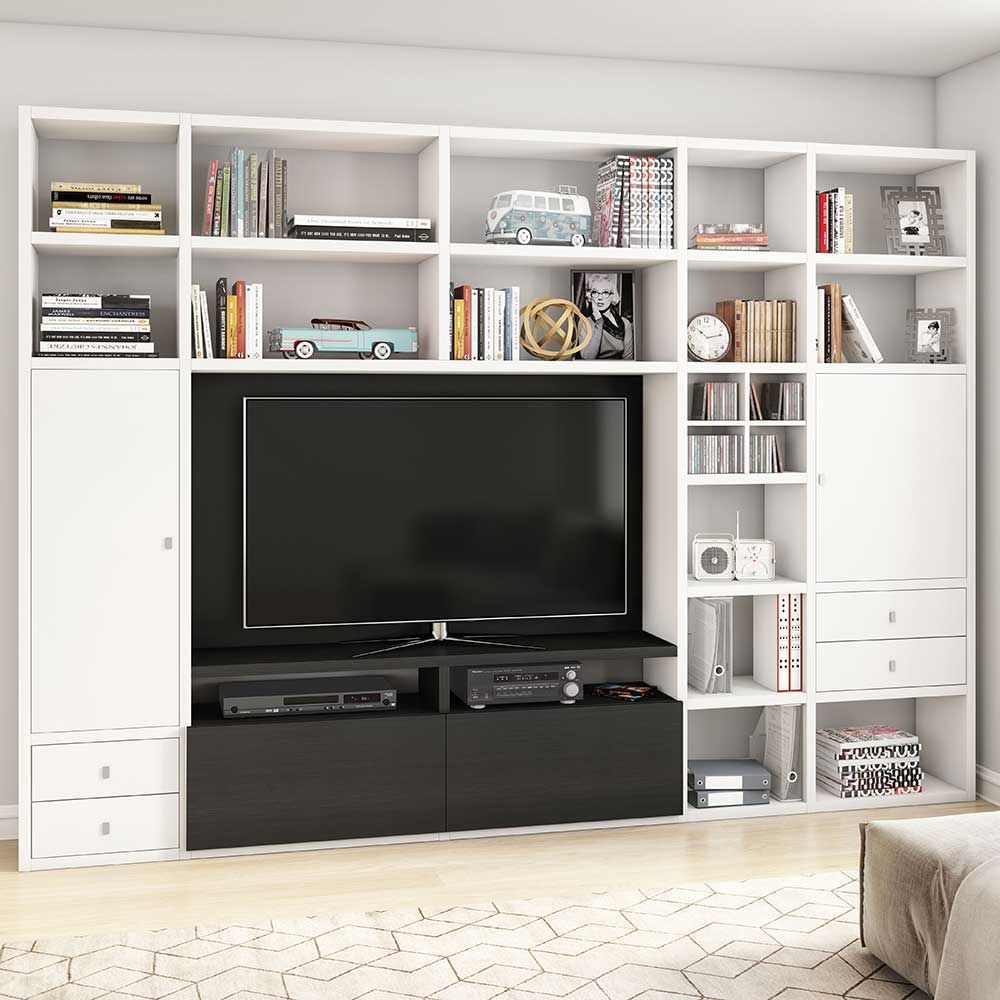 Star Möbel Design TV Regal in Weiß und Eiche Schwarz Braun modern