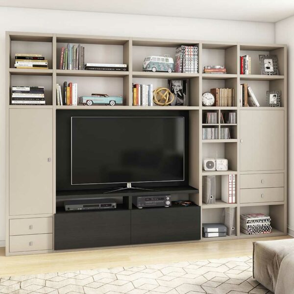 Star Möbel TV Regal in Beige und Eiche Schwarz Braun 310 cm breit