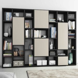 Star Möbel Design Bücherwand mit Türen Eiche Schwarz Braun und Beige