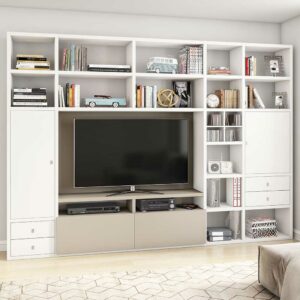 Star Möbel Design Fernseherwand in Weiß und Beige modern