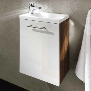Möbel4Life Waschtisch in Weiß Hochglanz Walnuss Gäste WC
