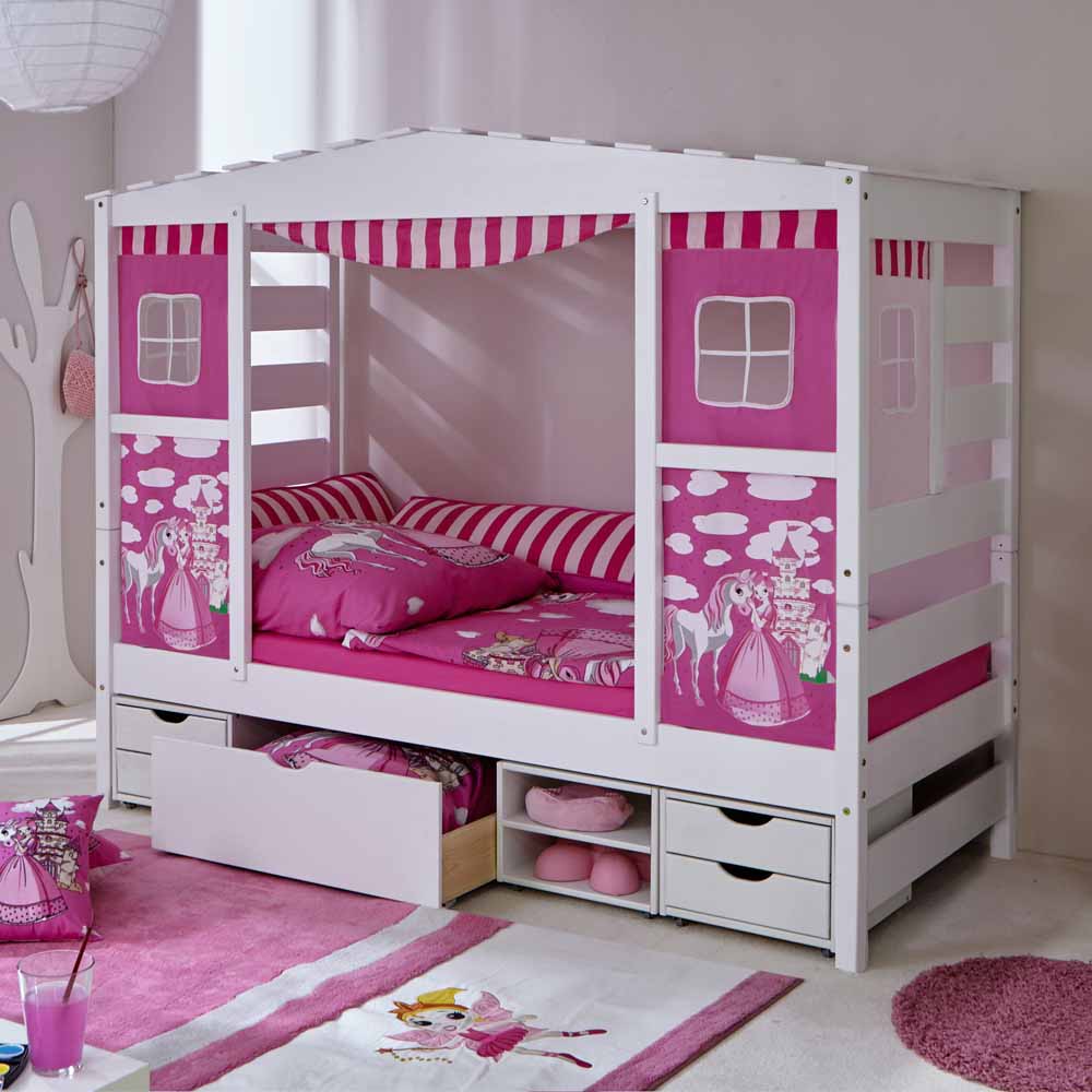 Massivio Spielbett in Weiß Rosa Prinzessin Design