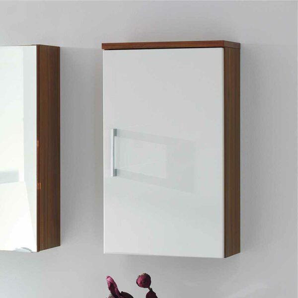 Möbel4Life Badezimmer Hängeschrank in Weiß Hochglanhz Walnuss 40 cm breit