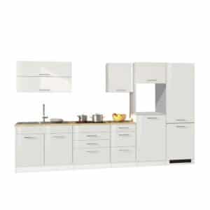 Star Möbel Hochglanz Küchenblock in Weiß 350 cm breit (achtteilig)