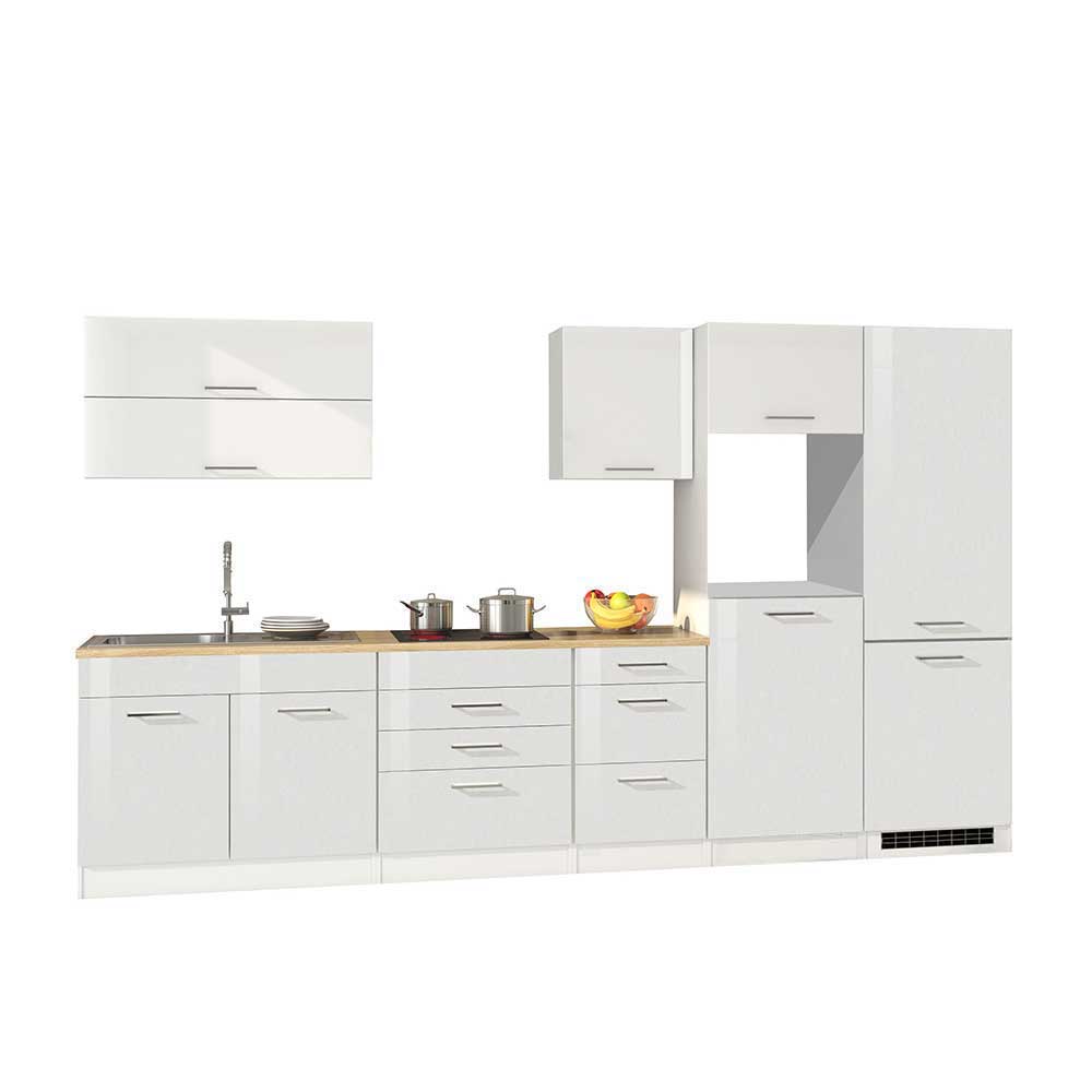 Star Möbel Hochglanz Küchenblock in Weiß 350 cm breit (achtteilig)