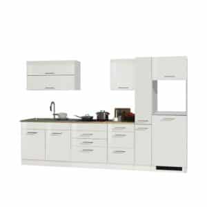 Star Möbel Küchenzeile in Hochglanz Weiß 320 cm breit (achtteilig)