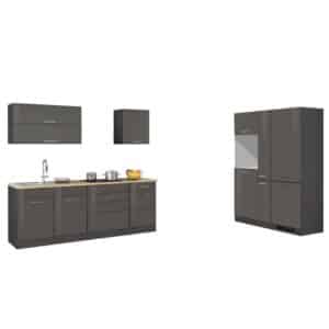 Star Möbel Küchenzeile in Grau Hochglanz Geräte (neunteilig)