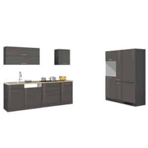 Star Möbel Küchenblock in Hochglanz Grau 390 cm breit (neunteilig)