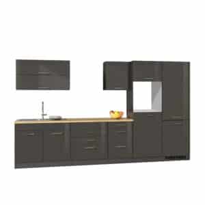 Star Möbel Küchenzeile in Grau Hochglanz 350 cm breit (achtteilig)