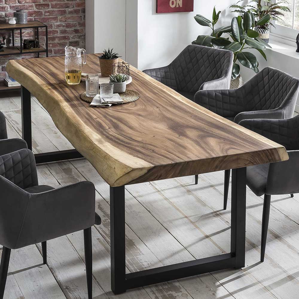 Möbel Exclusive Baumkanten Tisch aus Suar Massivholz und Stahl Loft Design