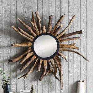 Möbel Exclusive Rustikaler Spiegel aus Suar Massivholz 90 cm breit