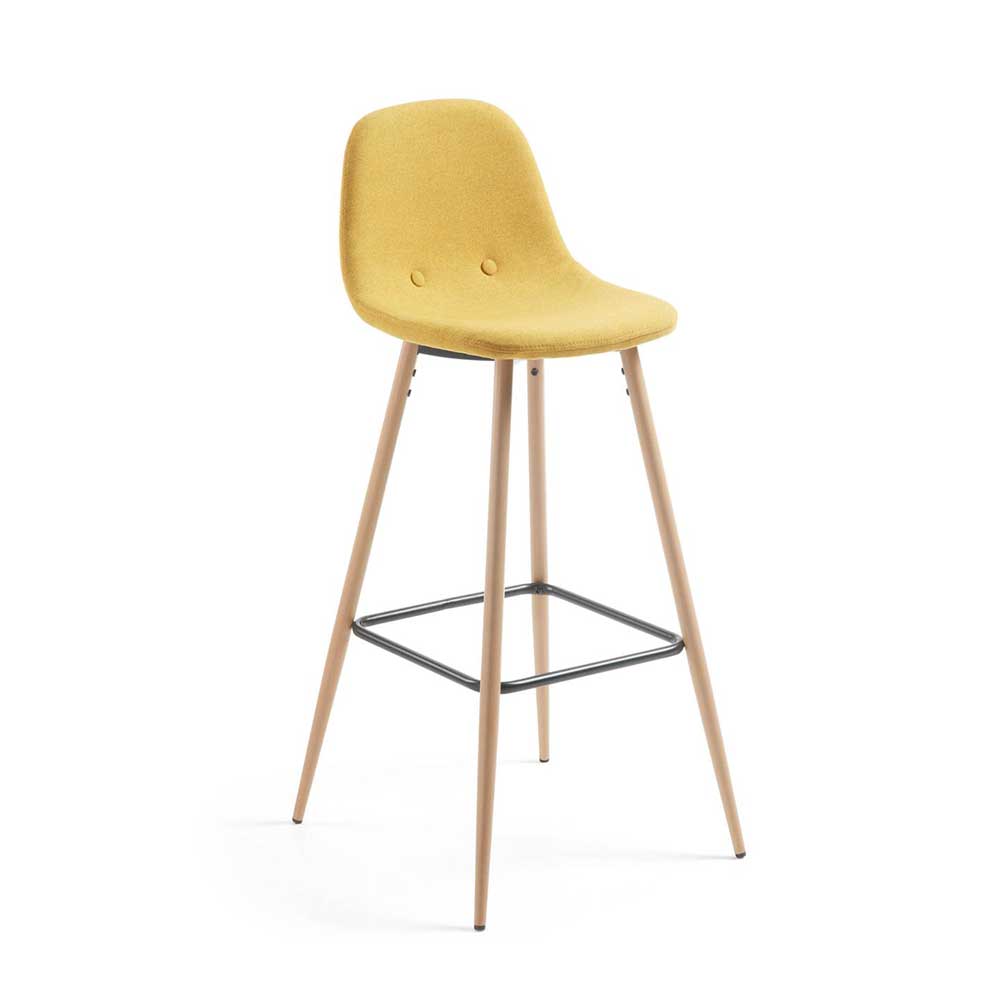 4Home Design Barstühle in Gelb Webstoff 4-Fuß Gestell aus Metall (2er Set)