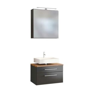 Star Möbel Spiegelschrank mit Waschbeckenschrank dunkel Grau und Wildeiche Dekor (zweiteilig)