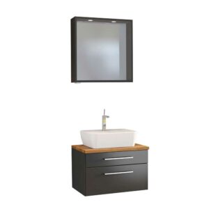 Star Möbel LED Badspiegel und Waschbeckenschrank in dunkel Grau Wildeiche Dekor (zweiteilig)
