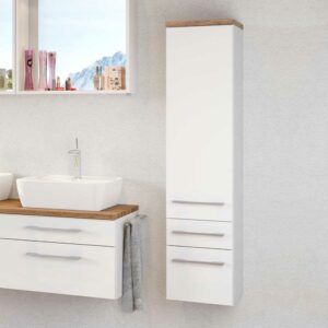 Star Möbel Badezimmer Seitenschrank in Weiß und Wildeiche Dekor hängend