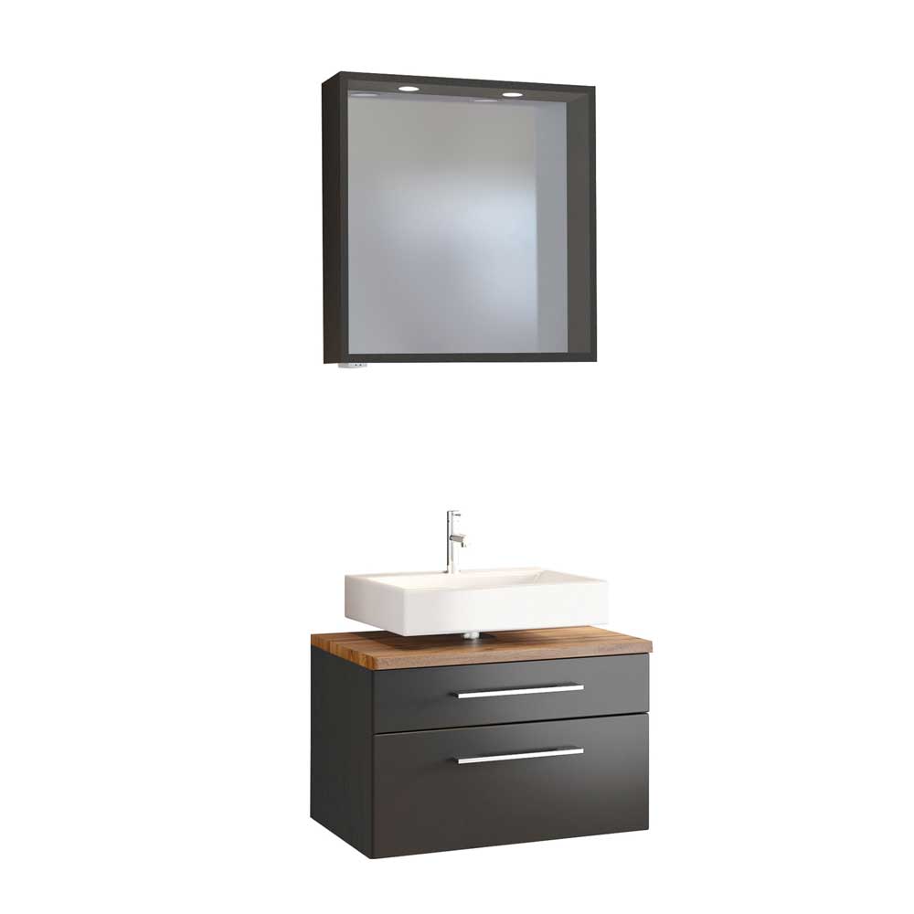 Star Möbel Spiegel und Waschtischschrank modern dunkel Grau und Wildeiche Dekor (zweiteilig)