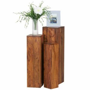 Möbel4Life Pflanzensäulen Set aus Sheesham Massivholz lackiert (dreiteilig)