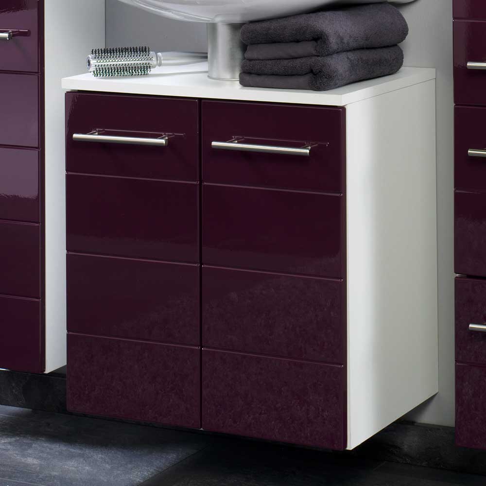 Star Möbel Waschbeckenschrank in Aubergine Hochglanz modern