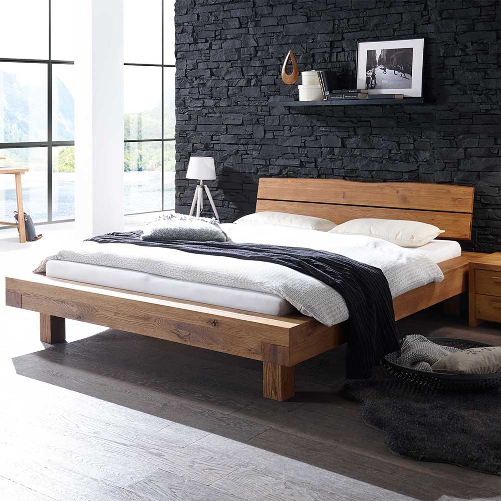 TopDesign Doppelbett aus Wildeiche Massivholz Landhausstil