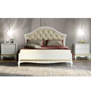 Basilicana Romantisches Bett in Weiß und Goldfarben Nachttischen (dreiteilig)