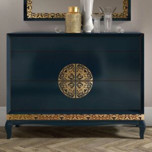 Basilicana Italienisches Design Sideboard in Dunkelblau Blattgold verziert