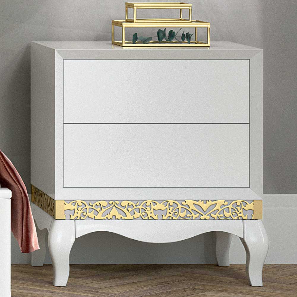 Basilicana Wäschekommode in Weiß und Goldfarben italienischen Design