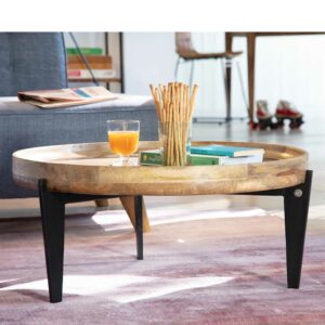 Möbel Exclusive Runder Salontisch mit Massivholzplatte 3-Fußgestell aus Stahl