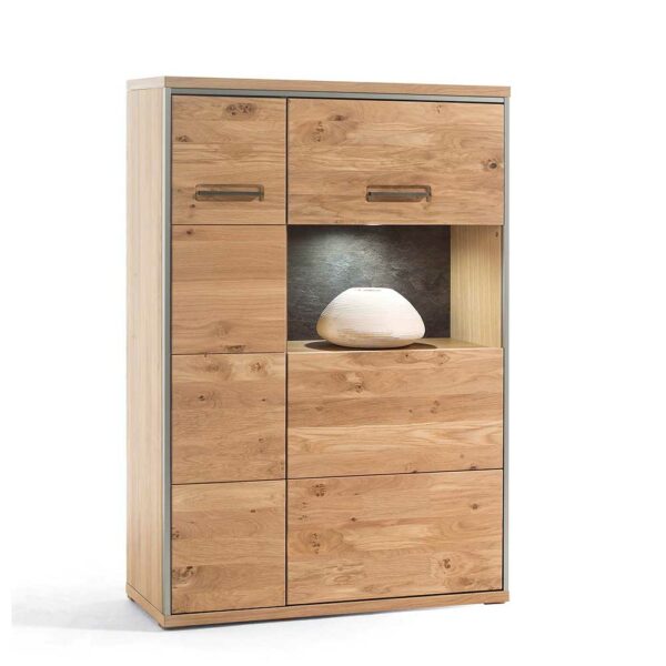 TopDesign Highboard in Asteiche Bianco furniert und Silberfarben Landhausstil