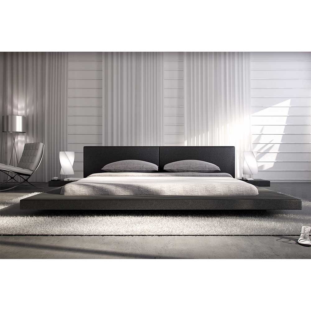 Rodario Design Bett und Nachtkonsolen in Schwarz Kunstleder LED Beleuchtung